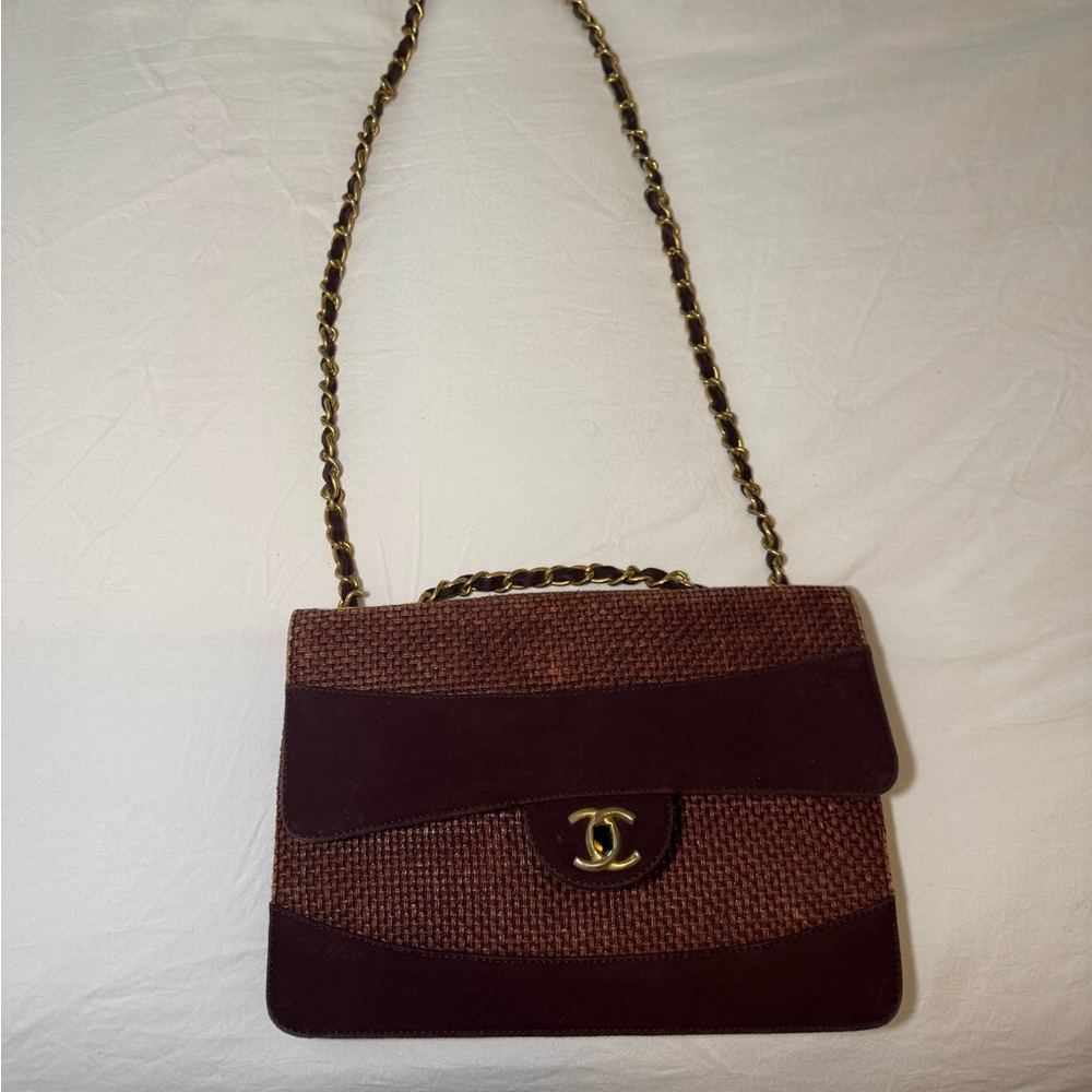 SOLD Vintage Chanel Pre-Serial Burgundy Suede & Woven Shoulder Bag